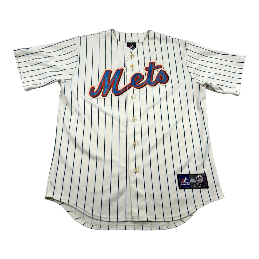 New York Mets Jersey Mens Medium Pinstripe MLB Baseball Button Front Majestic